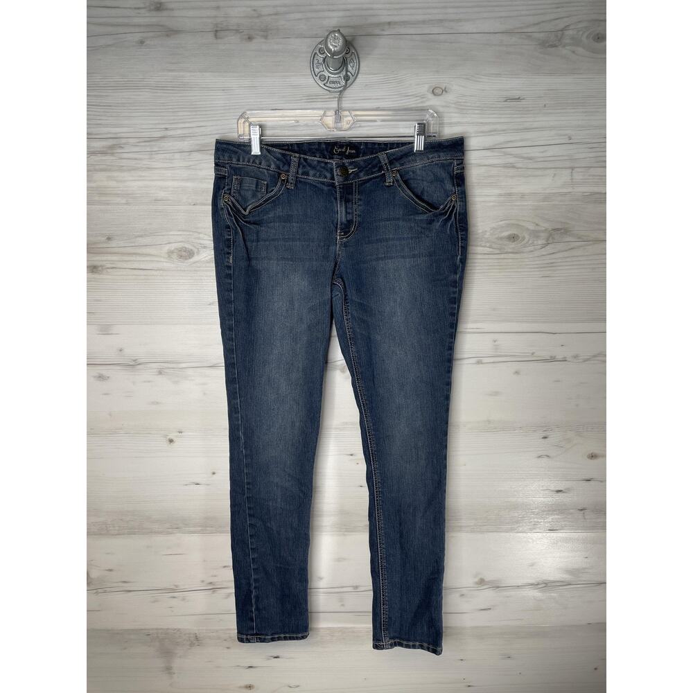 Earl Jean Womens 15 Blue Denim Skinny Stretch Medium Wash Jeans Zip Fly